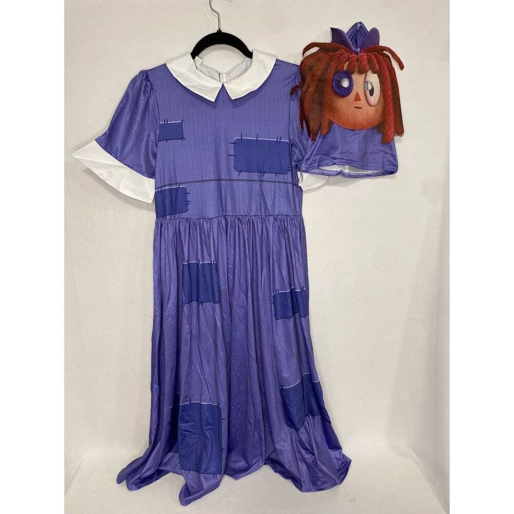 Blue & White Patchwork Doll Costume With Wig